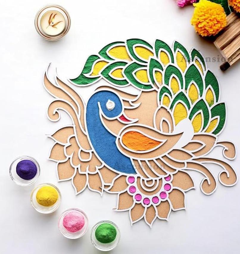 Peacock Rangoli Art Board